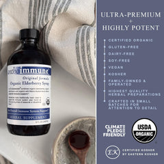 Organic elderberries and flowers visually featured in the blend