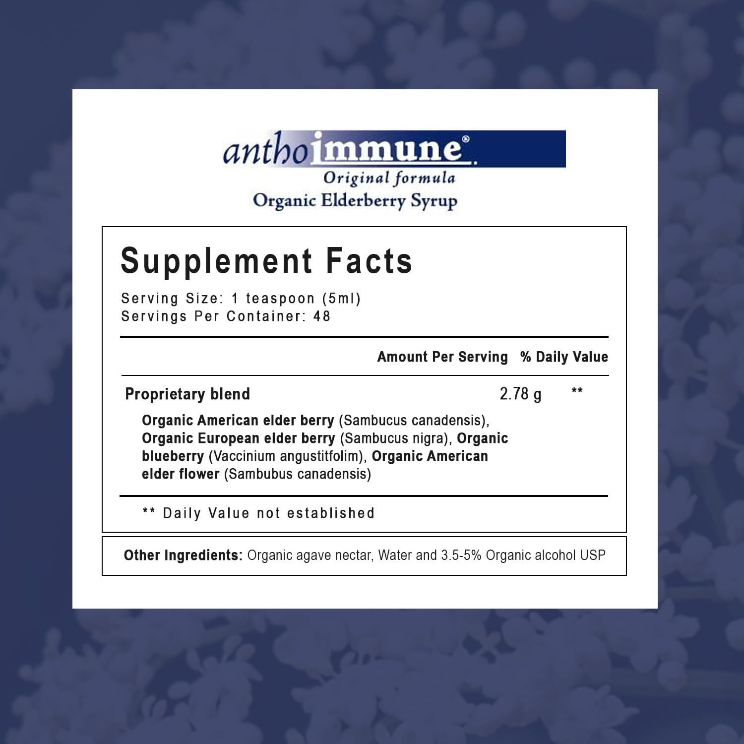 USDA Organic seal shown on Anthoimmune elderberry bottle