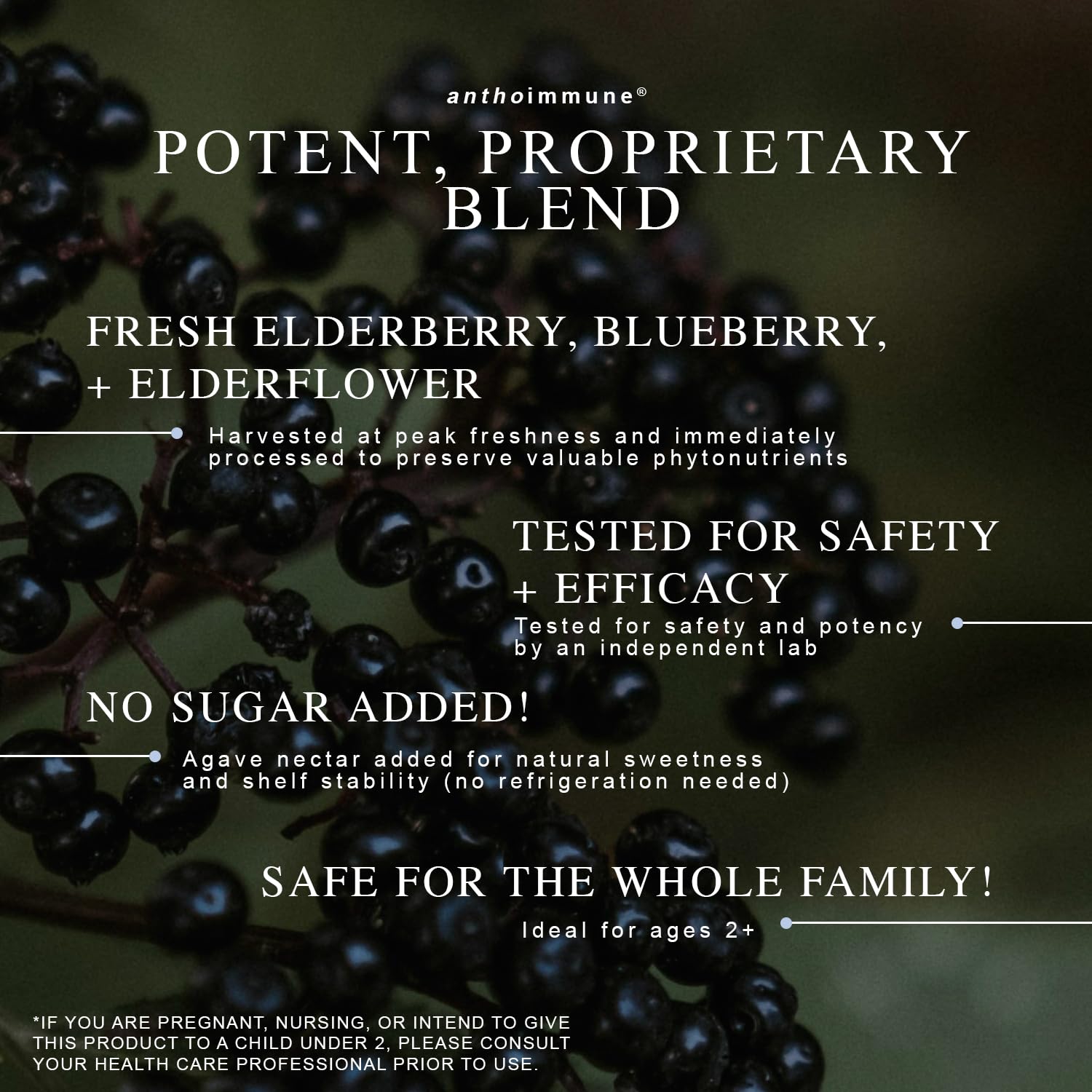 Wild Maine blueberries visible in the elderberry syrup blend