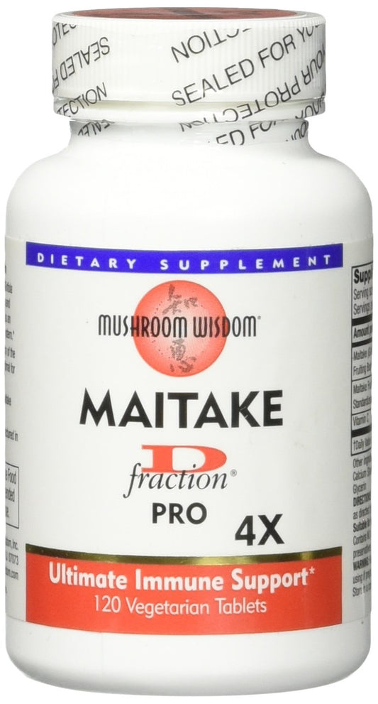 Mushroom Wisdom Maitake D-Fraction Pro 120-count bottle supports daily supplement routine.