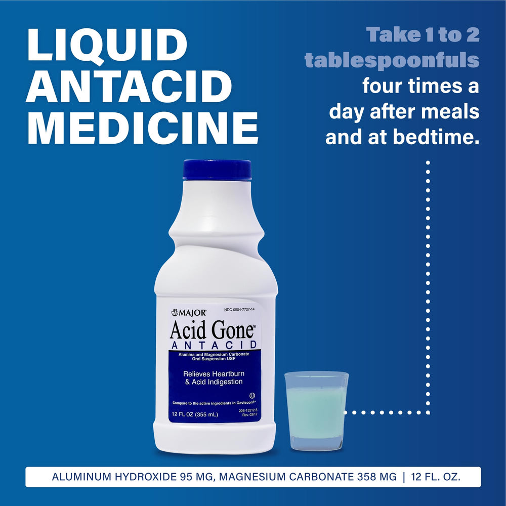 MAJOR Acid Gone label closeup featuring active ingredients for digestion support.