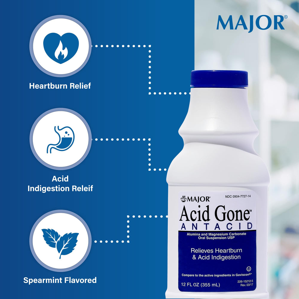 MAJOR Acid Gone packaging front highlights four-pack option and spearmint flavor.