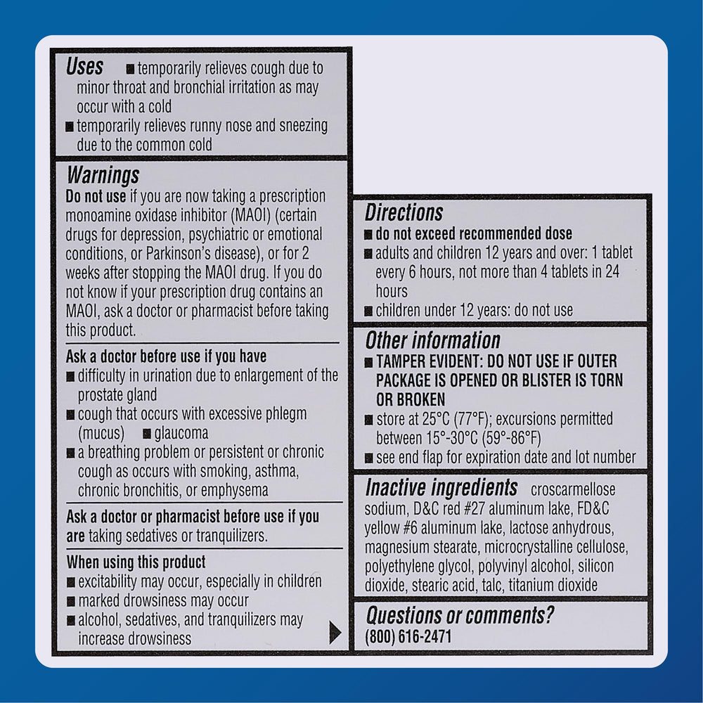 MAJOR Cough and Cold HBP ingredients list with active components