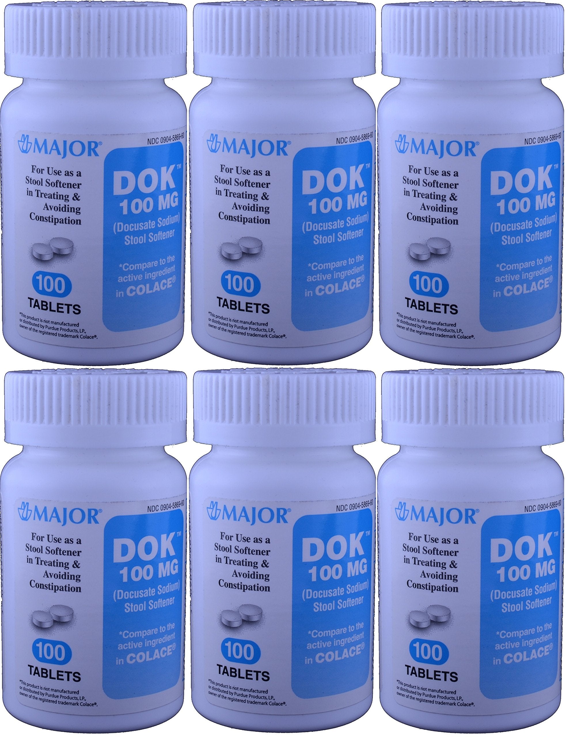 MAJOR Docucate Sodium 100 mg crushable tablet close-up highlighting easy handling.