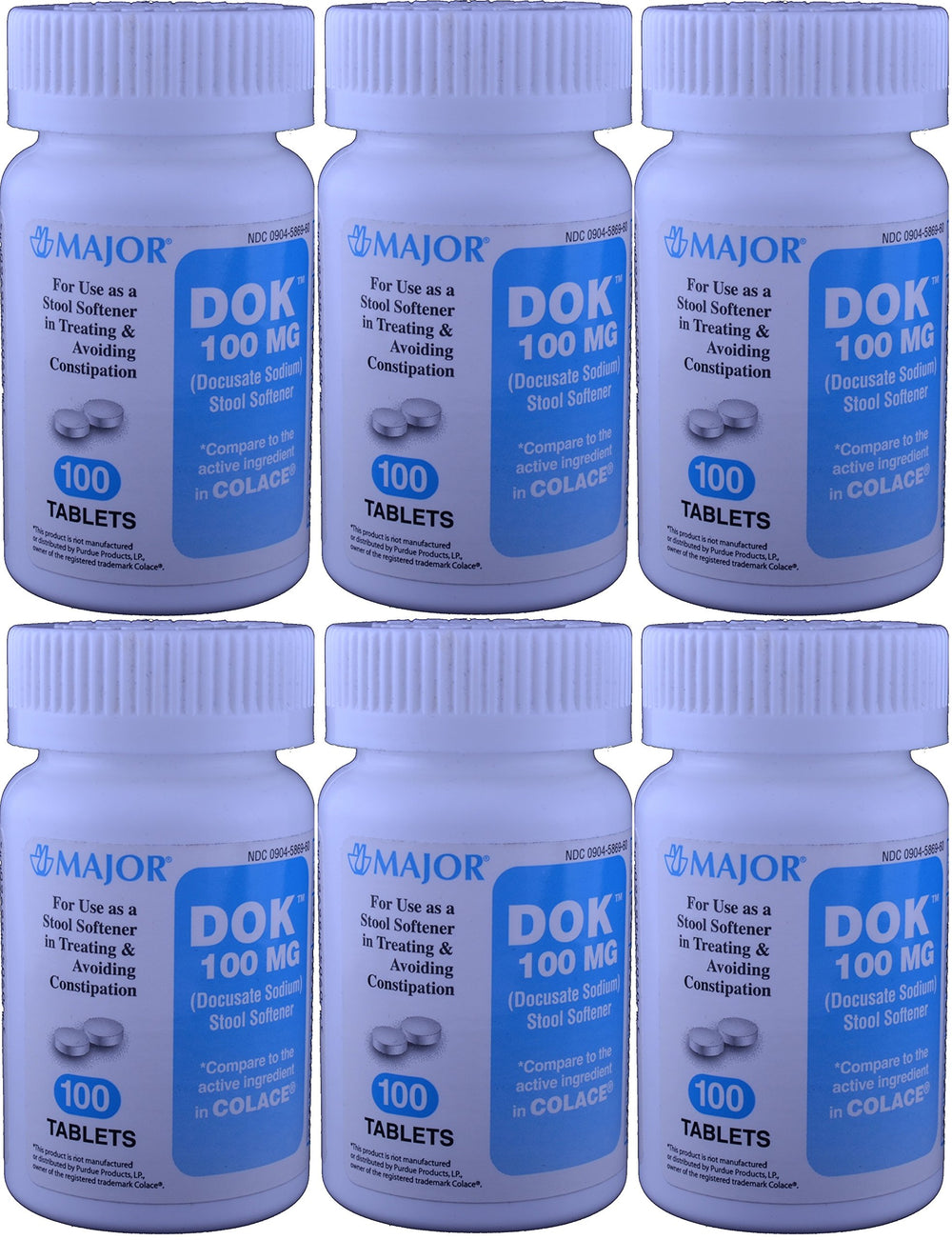MAJOR Docucate Sodium 100 mg crushable tablet close-up highlighting easy handling.