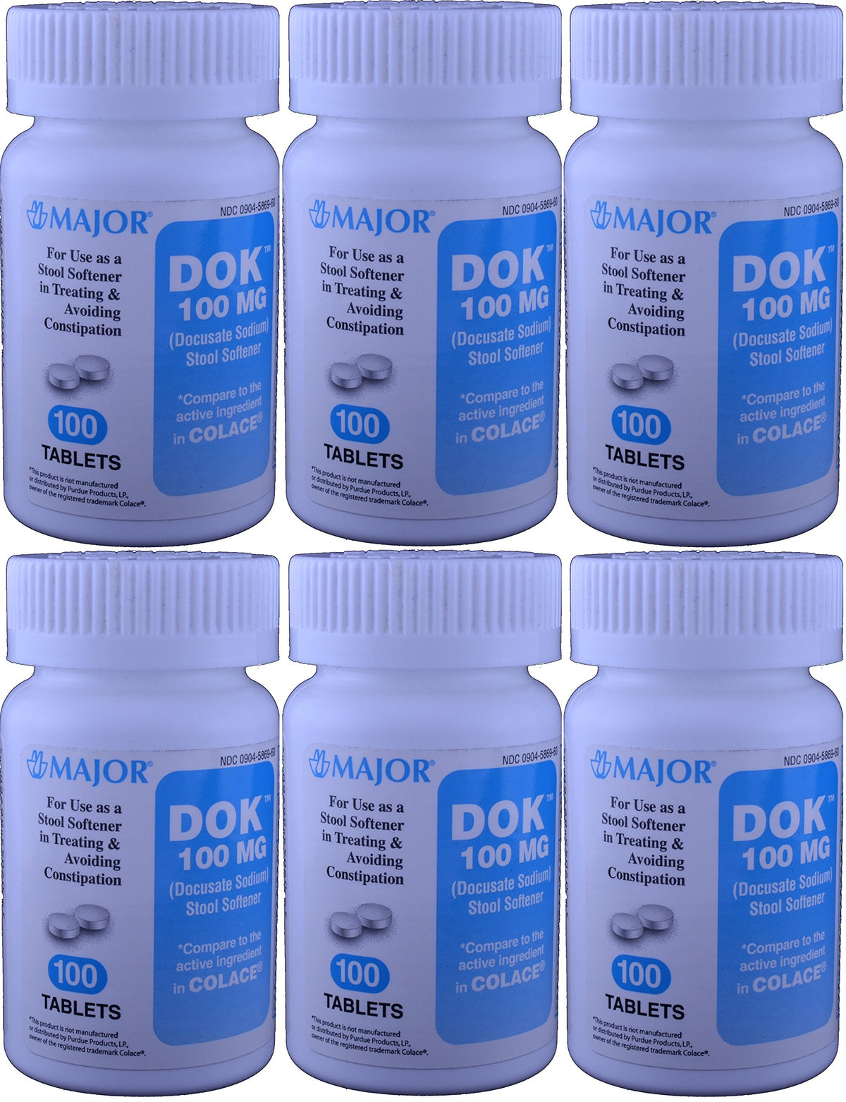 MAJOR Docucate Sodium 100 mg crushable tablet close-up highlighting easy handling.