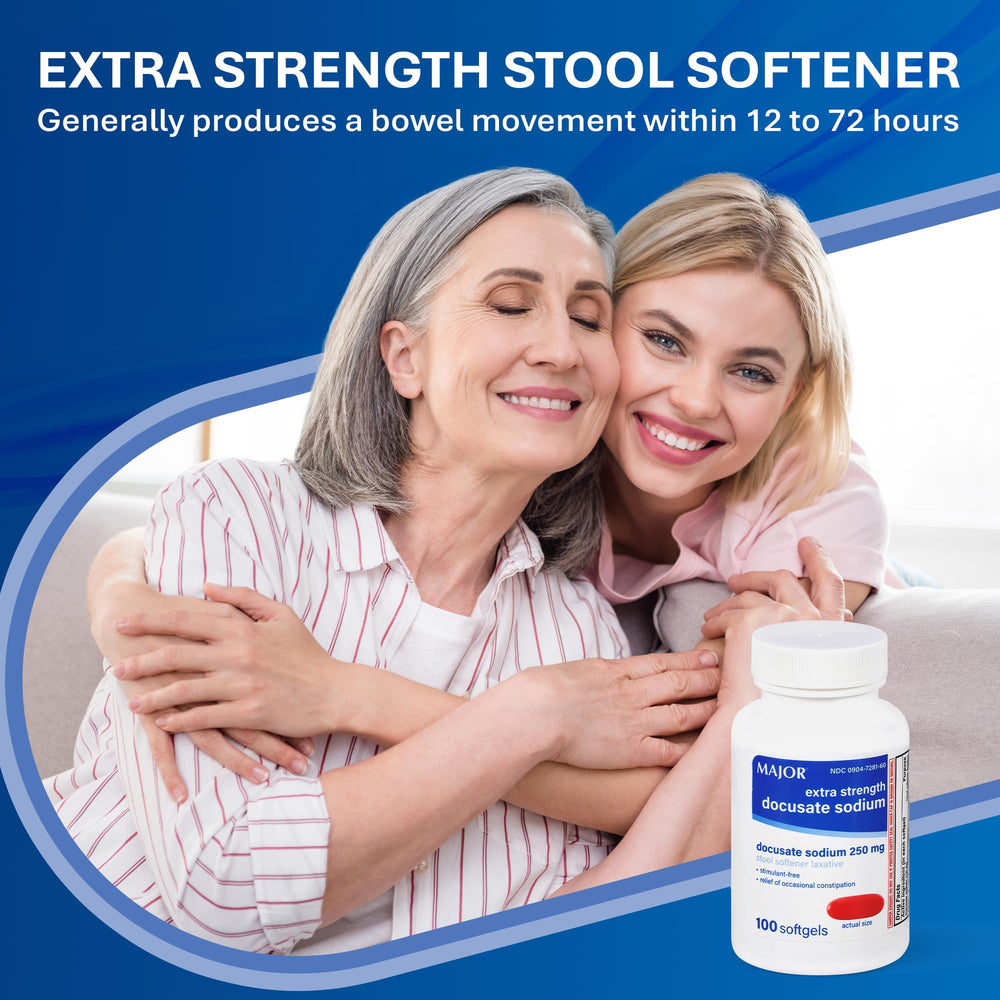 MAJOR Docusate Sodium bed-time use concept illustrating non-stimulant support.