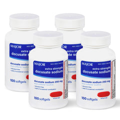 MAJOR Docusate Sodium bottle display showing gentle, occasional constipation relief.