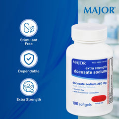 MAJOR Docusate Sodium label close-up with 250 mg dosage.