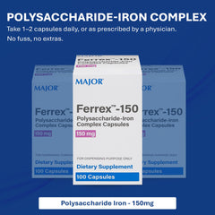 MAJOR Ferrex-150 capsules closeup highlighting smooth texture and potency