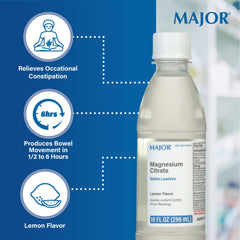 Pouring MAJOR Magnesium Citrate Saline Laxative into a glass with water for timely relief