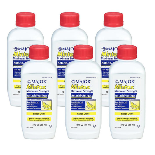 Major Mintox bottle front view highlighting maximum strength antacid for fast relief