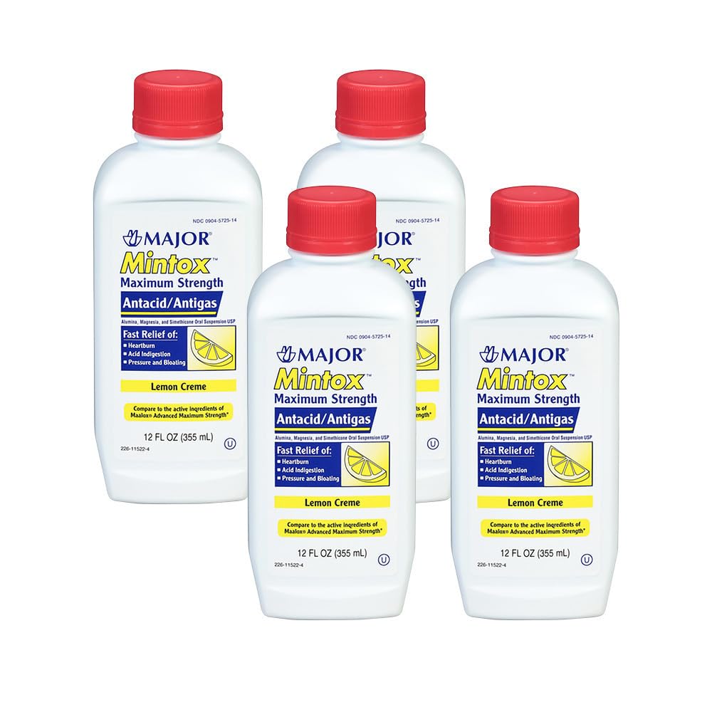 Major Mintox bottle shows lemon creme formula for quick heartburn relief.