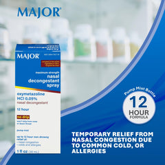 MAJOR oxymetazoline HCl 0.05% bottle demonstrates fast, non-drowsy congestion relief.