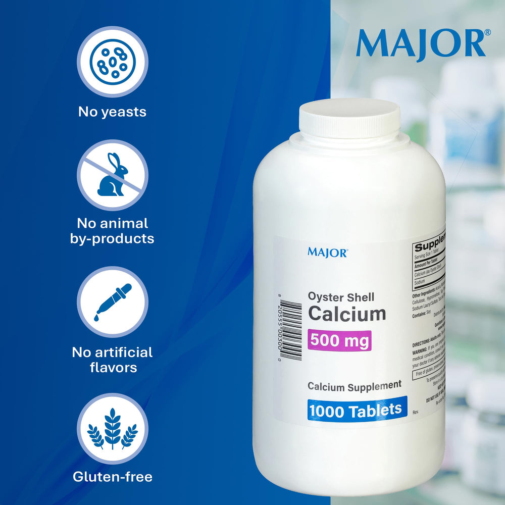 MAJOR Oyster Shell Calcium bottle cap close-up with freshness seal