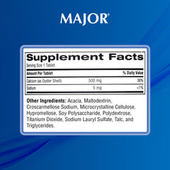 Major Oyster Shell Calcium tablet-closeup shows smooth surface for swallowing