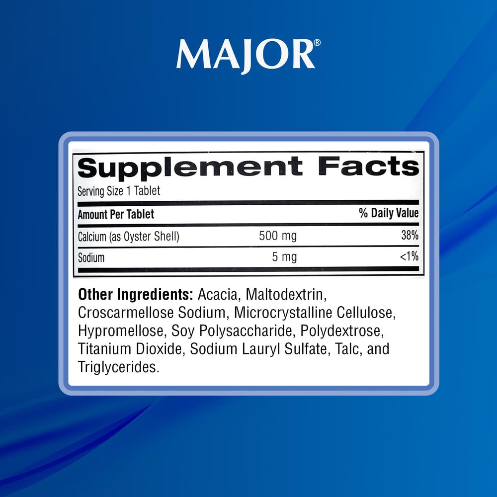 MAJOR Oyster Shell Calcium tablet beside a meal suggests taking with food