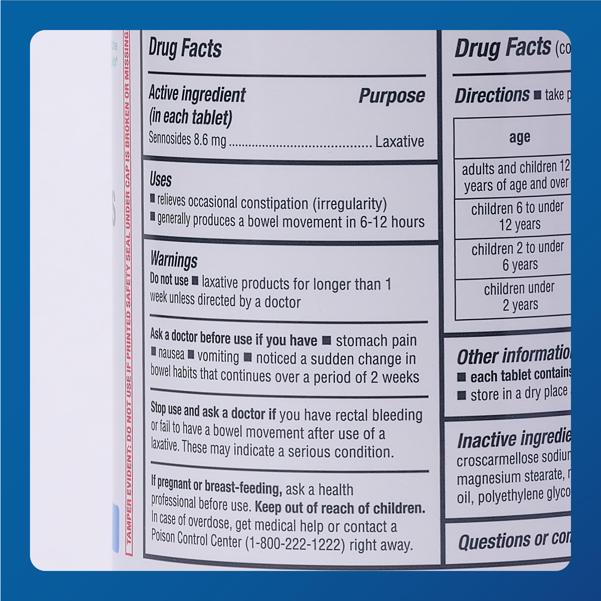 MAJOR Senna box information panel emphasizes dosing and usage guidance.