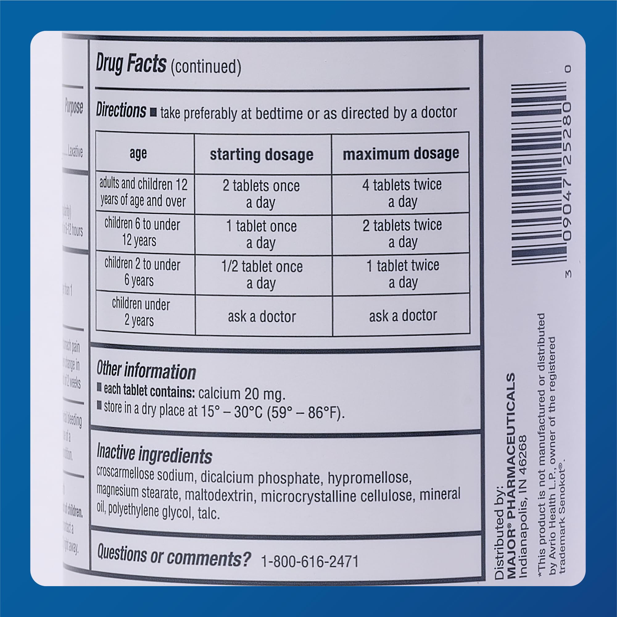 MAJOR Senna dosing instructions image indicates a simple, once-daily routine.