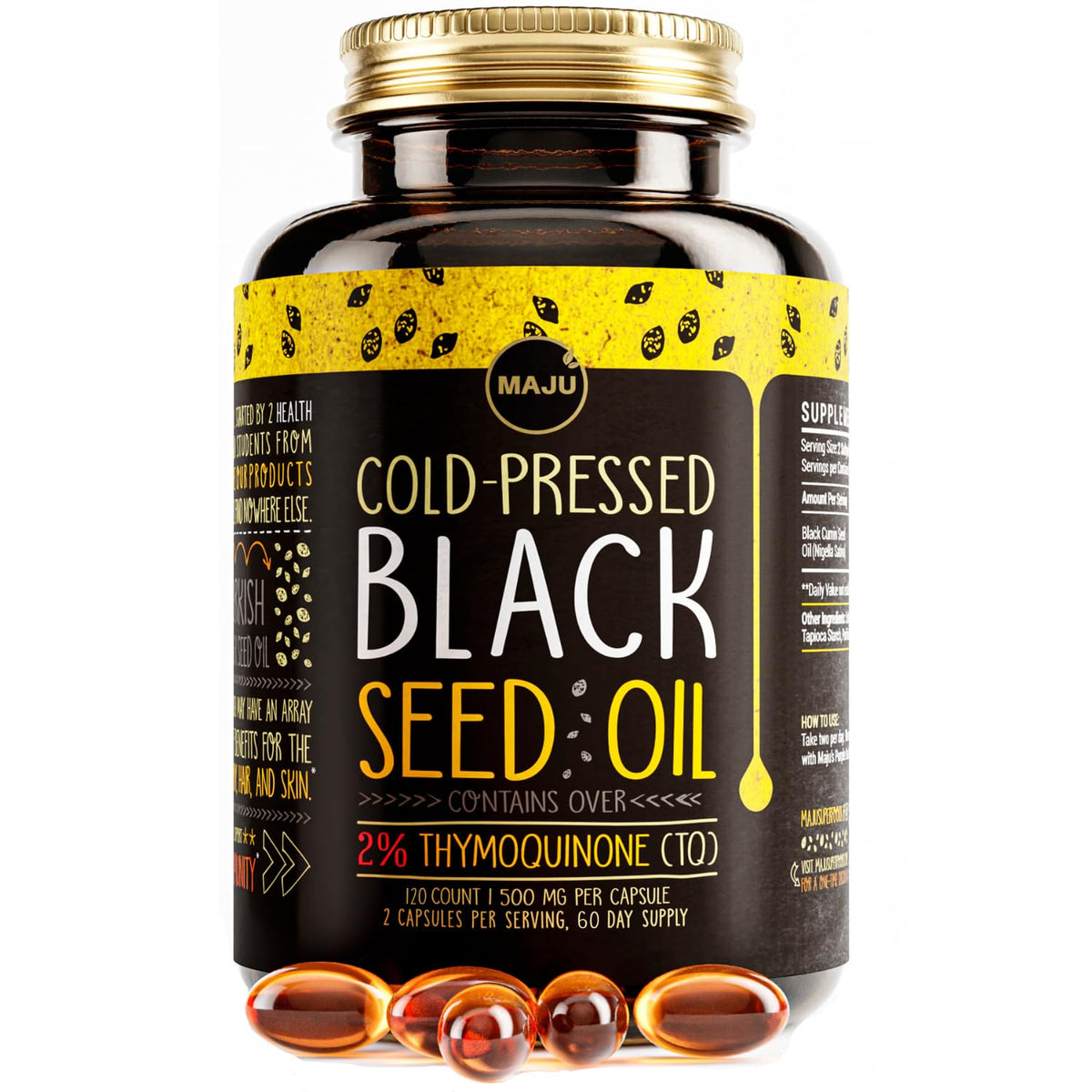 Maju Black Seed Oil Capsules bottle front highlighting Turkish oil benefits