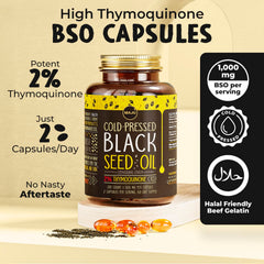 Maju Black Seed Oil Capsules closeup of soft capsules