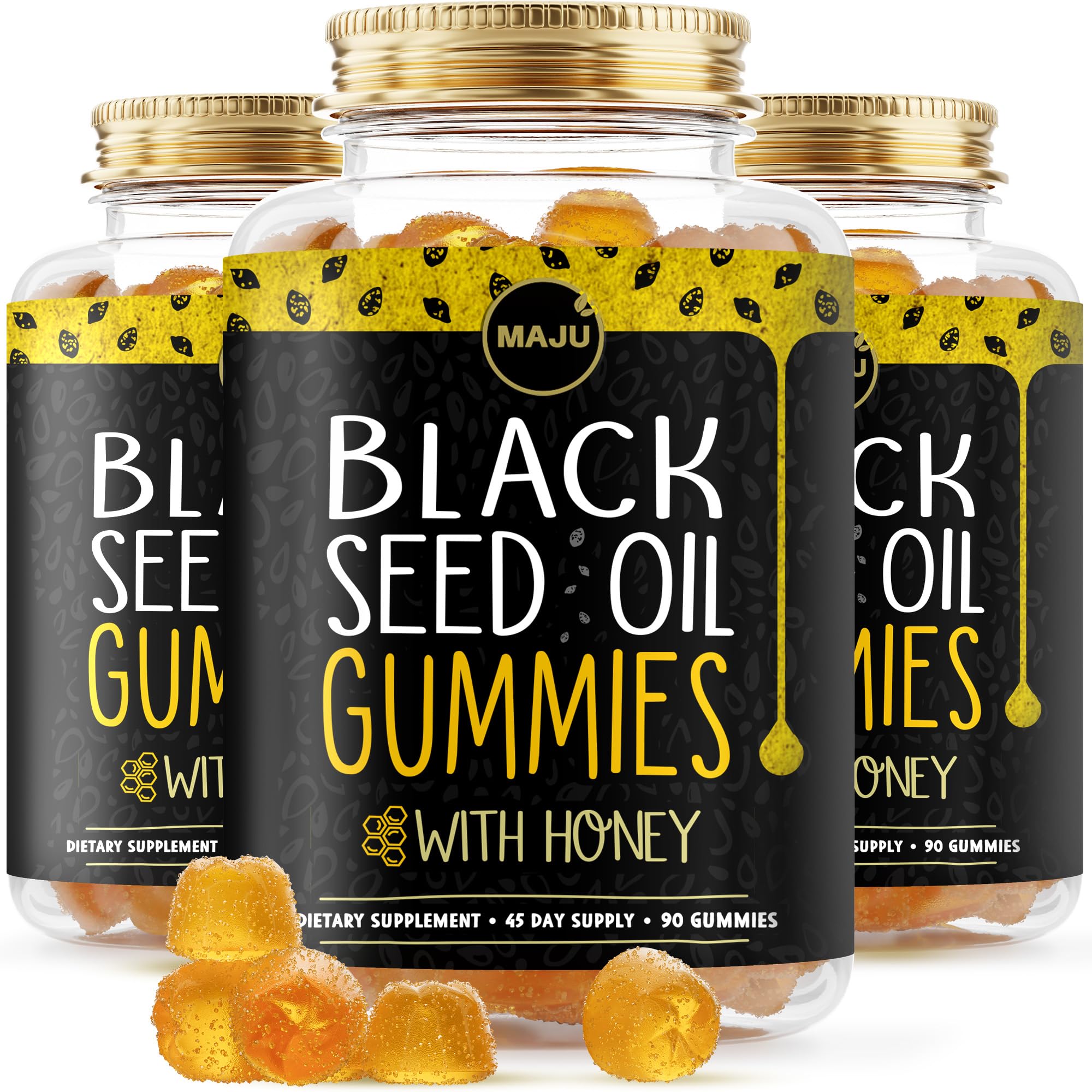 MAJU Black Seed Oil Gummies bottle close-up for daily wellness