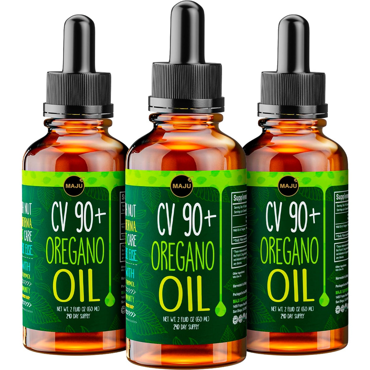 MAJU Oregano Oil Drops bottle shown, highlighting high carvacrol potency for daily support