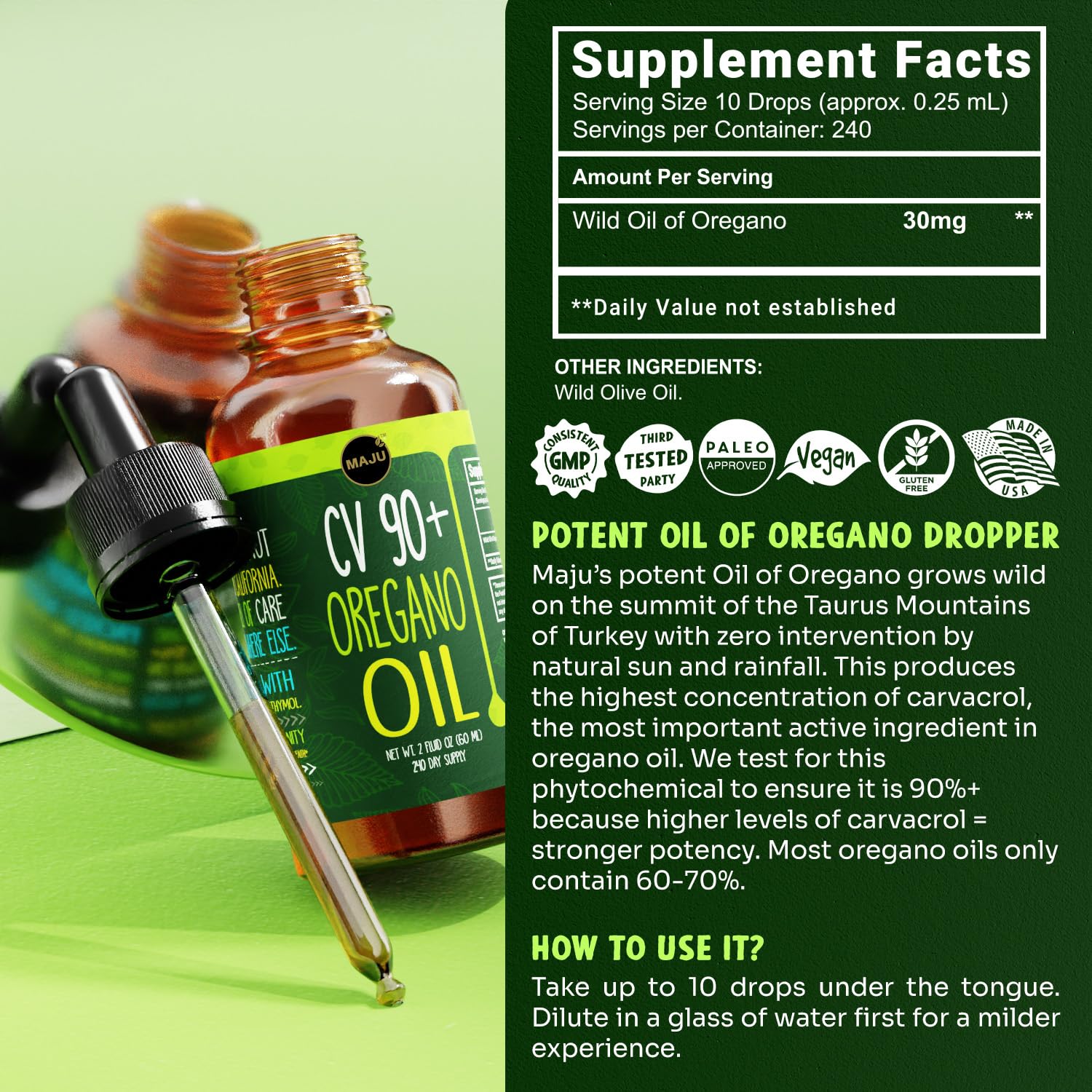 Lifestyle shot featuring daily wellness ritual with MAJU oil drops