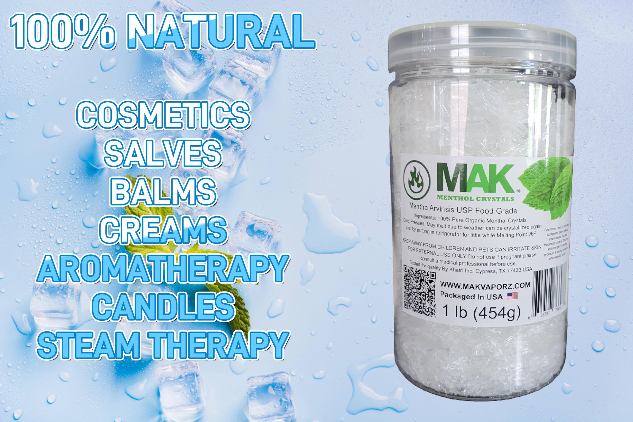 MAK Menthol Crystals with mint leaf hinting natural cooling aroma