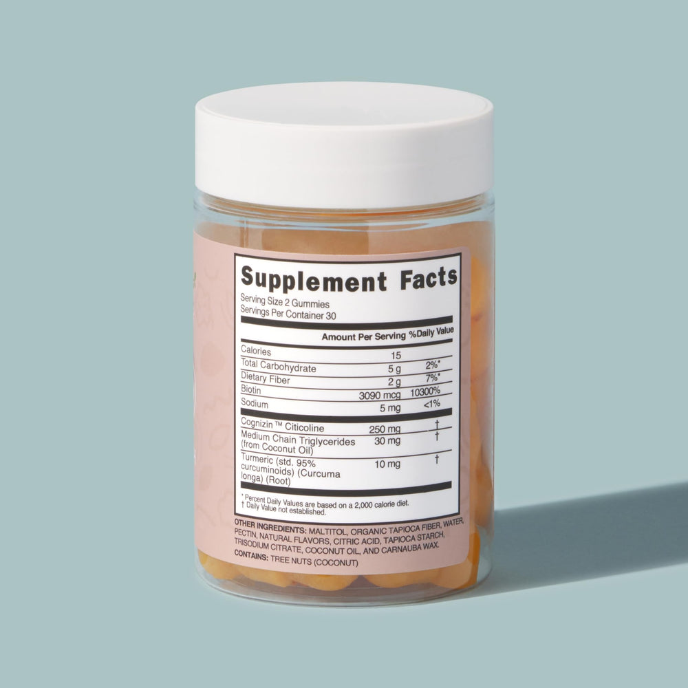 Biotin glow supports hair, skin, and nails in gummy form.