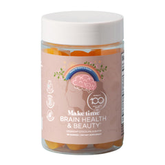 MAKE TIME Brain & Beauty Gummies bottle for daily focus and radiant hair.