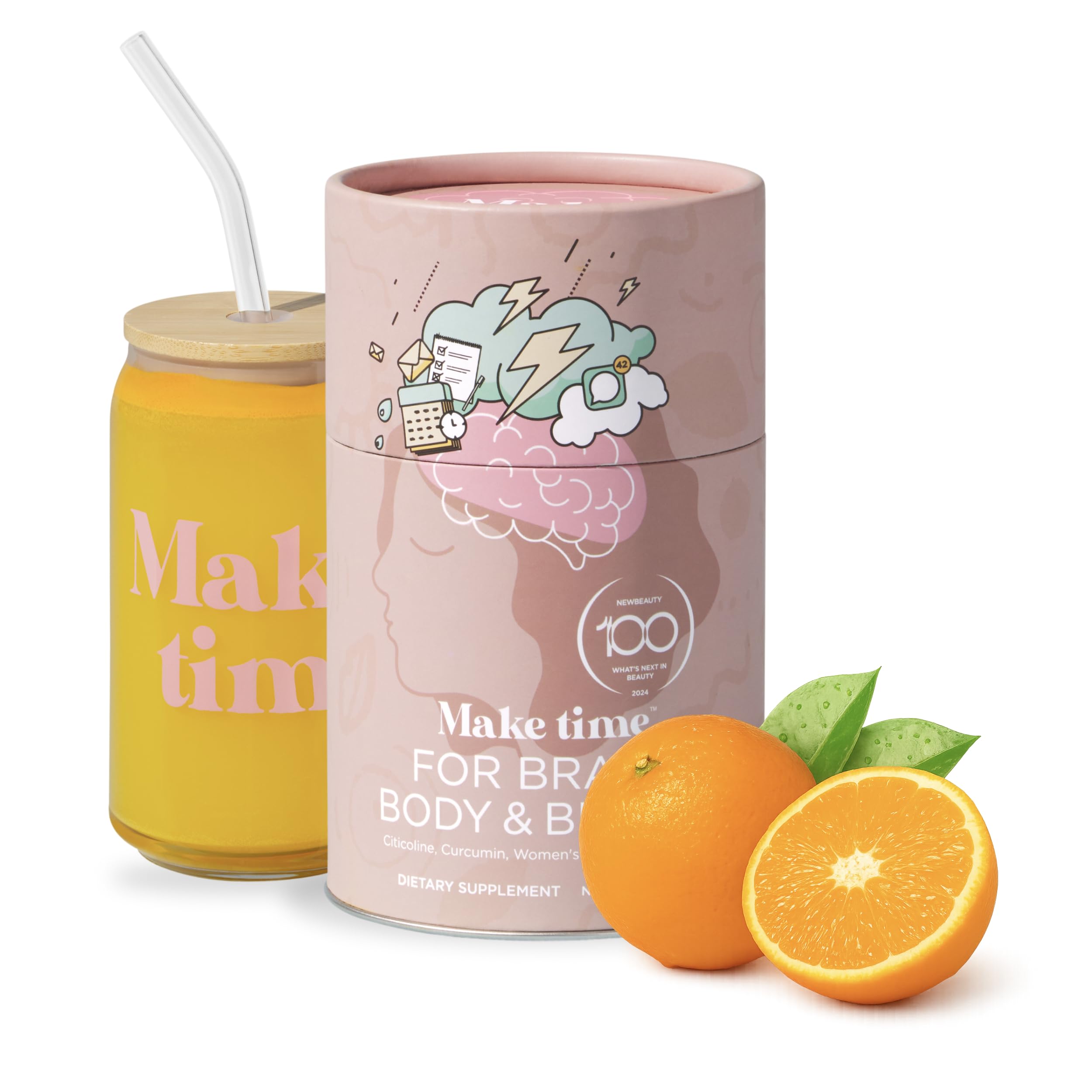MAKE TIME brain health powder bottle front for daily focus boost.