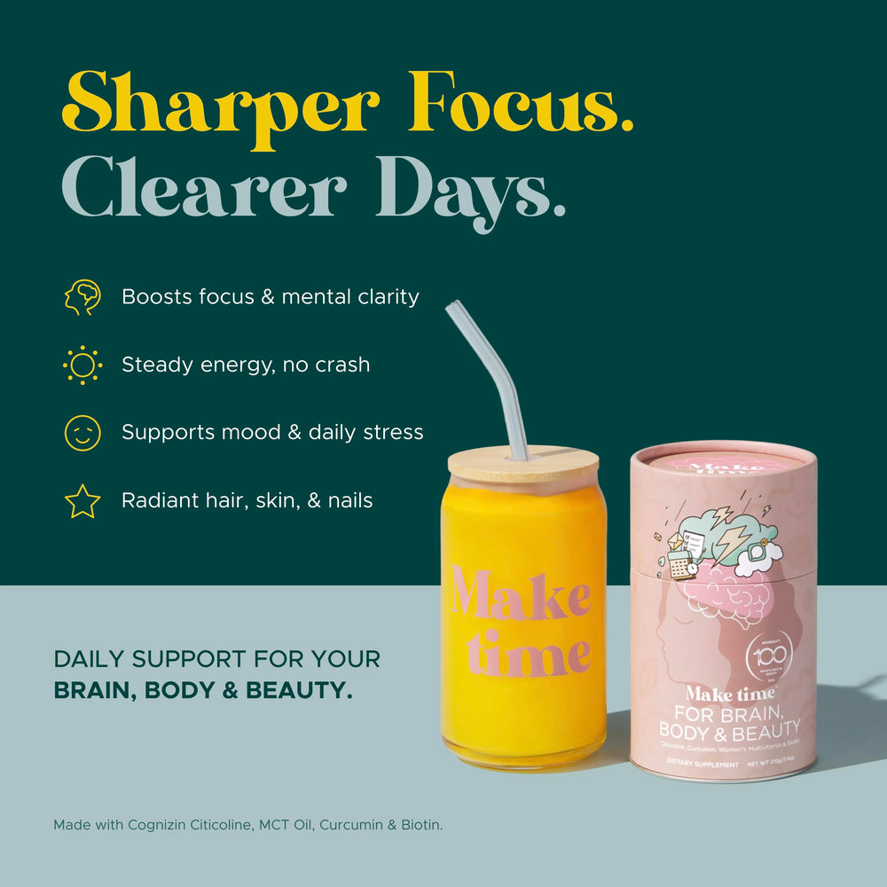 Scoop and pour MAKE TIME brain health powder for quick energy support.