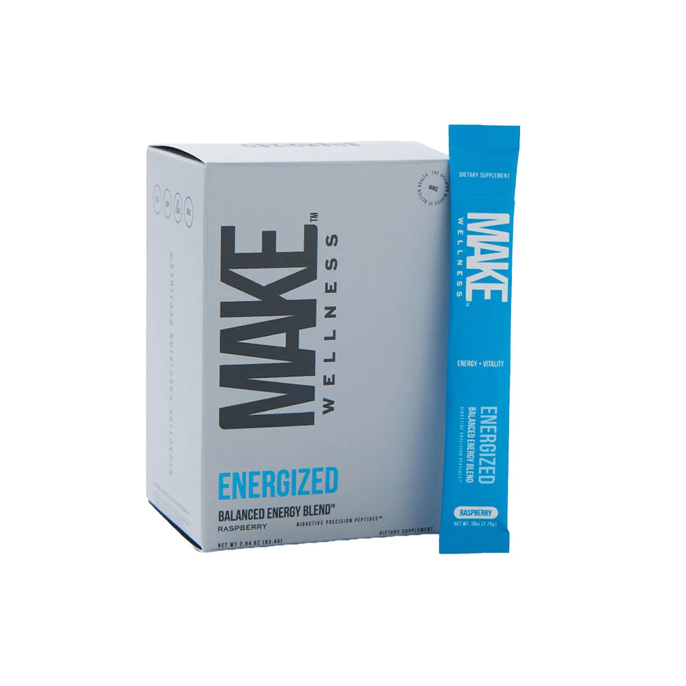 Make Wellness Energized bottle front showing clean label for daily energy and focus.