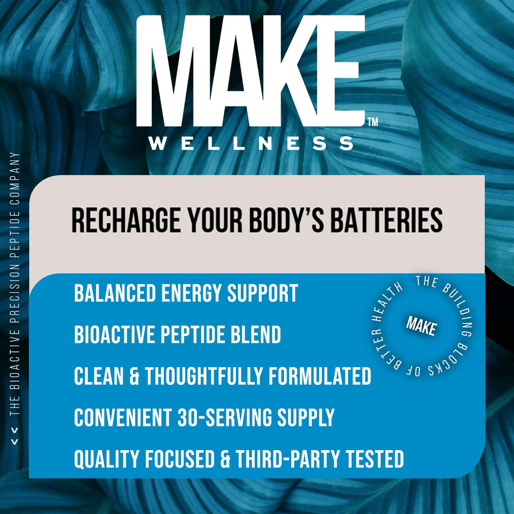 Make Wellness Energized packaging featuring modern branding on a compact container.