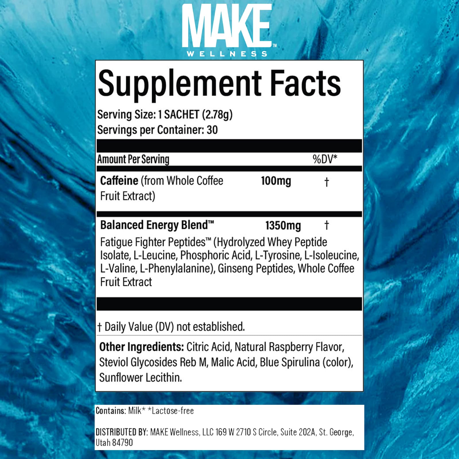 Make Wellness Energized pour-action showing easy mixing into a drink.
