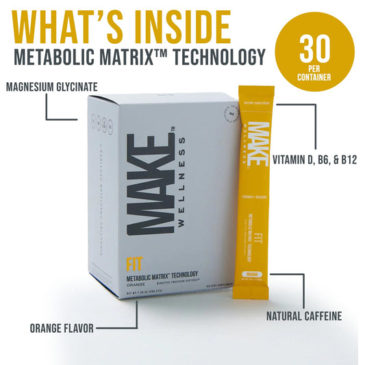 Make Wellness FIT Peptides 30 sachets pack ready for on-the-go recovery.