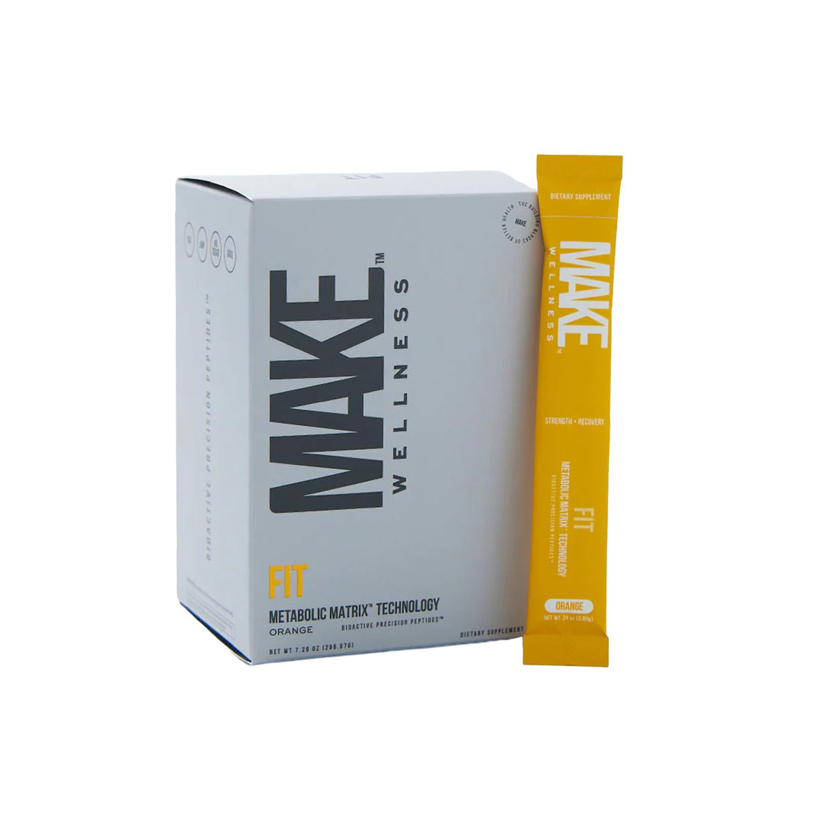 Make Wellness FIT Peptides bottle with scoop showing post-workout recovery support.