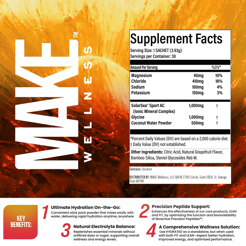 Make Wellness HYDRATED grapefruit label close-up highlighting natural flavor