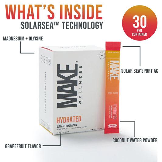 Make Wellness HYDRATED powder scoop illustrating a convenient daily serving