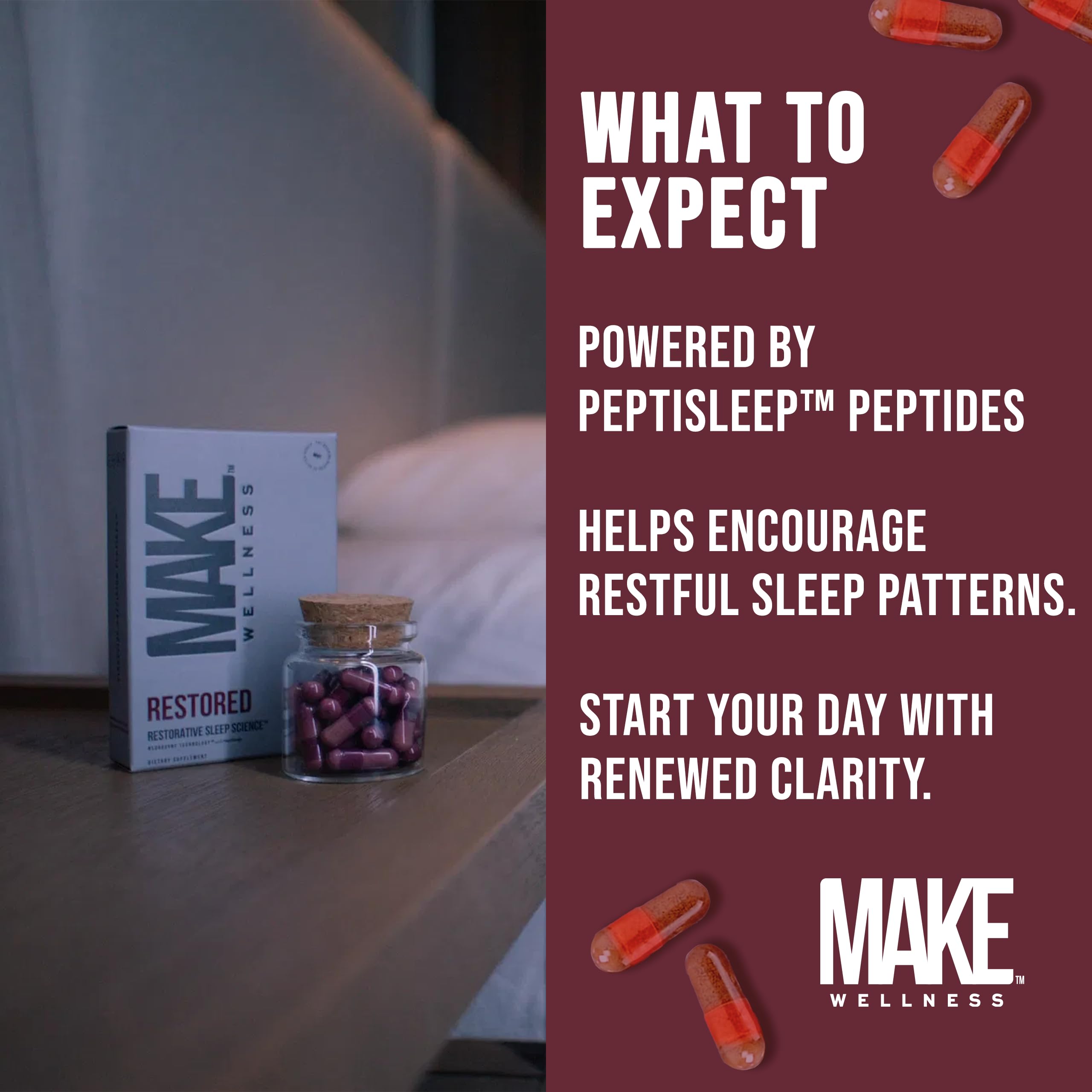 Make Wellness Restored label closeup highlighting key wellness benefits.
