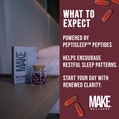 Make Wellness Restored label closeup highlighting key wellness benefits.