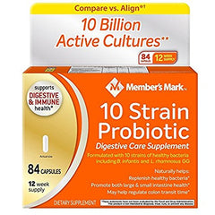 MAKJUNS Members Mark 10-Strain Probiotic bottle pour supports daily digestion and immune balance.