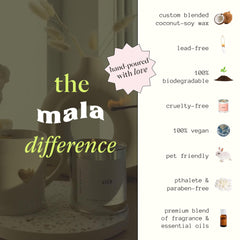 MALA candle burning softly on nightstand enhances calm