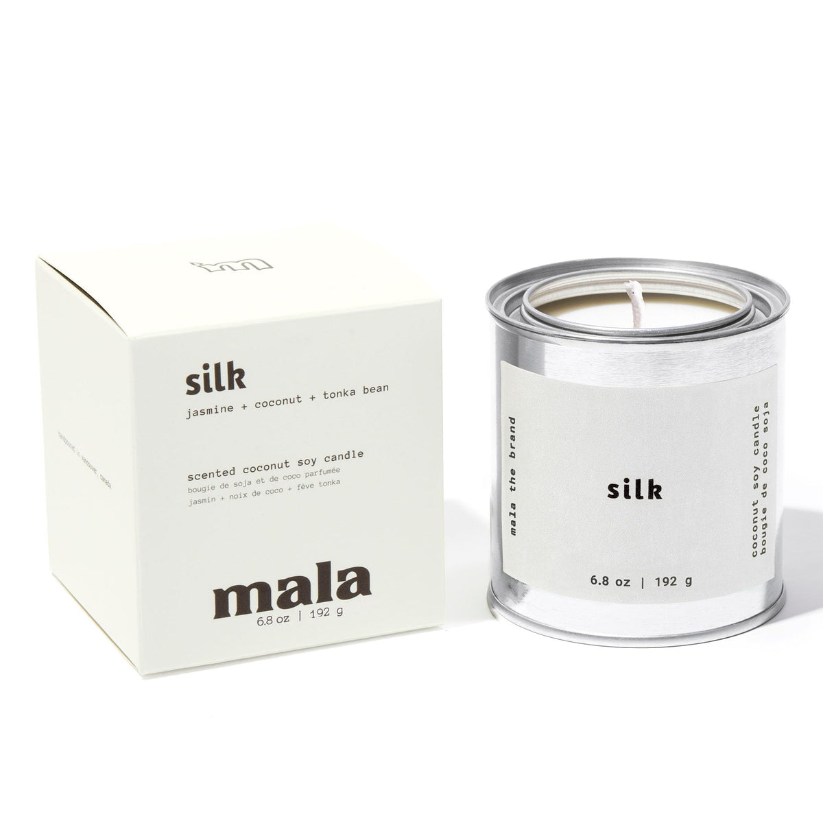 MALA scented candle with tonka bean jasmine coconut for cozy evenings