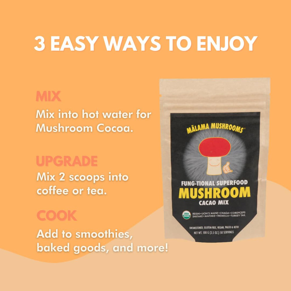 Malama Mushrooms hot cocoa being prepared in hot water for a comforting cup.