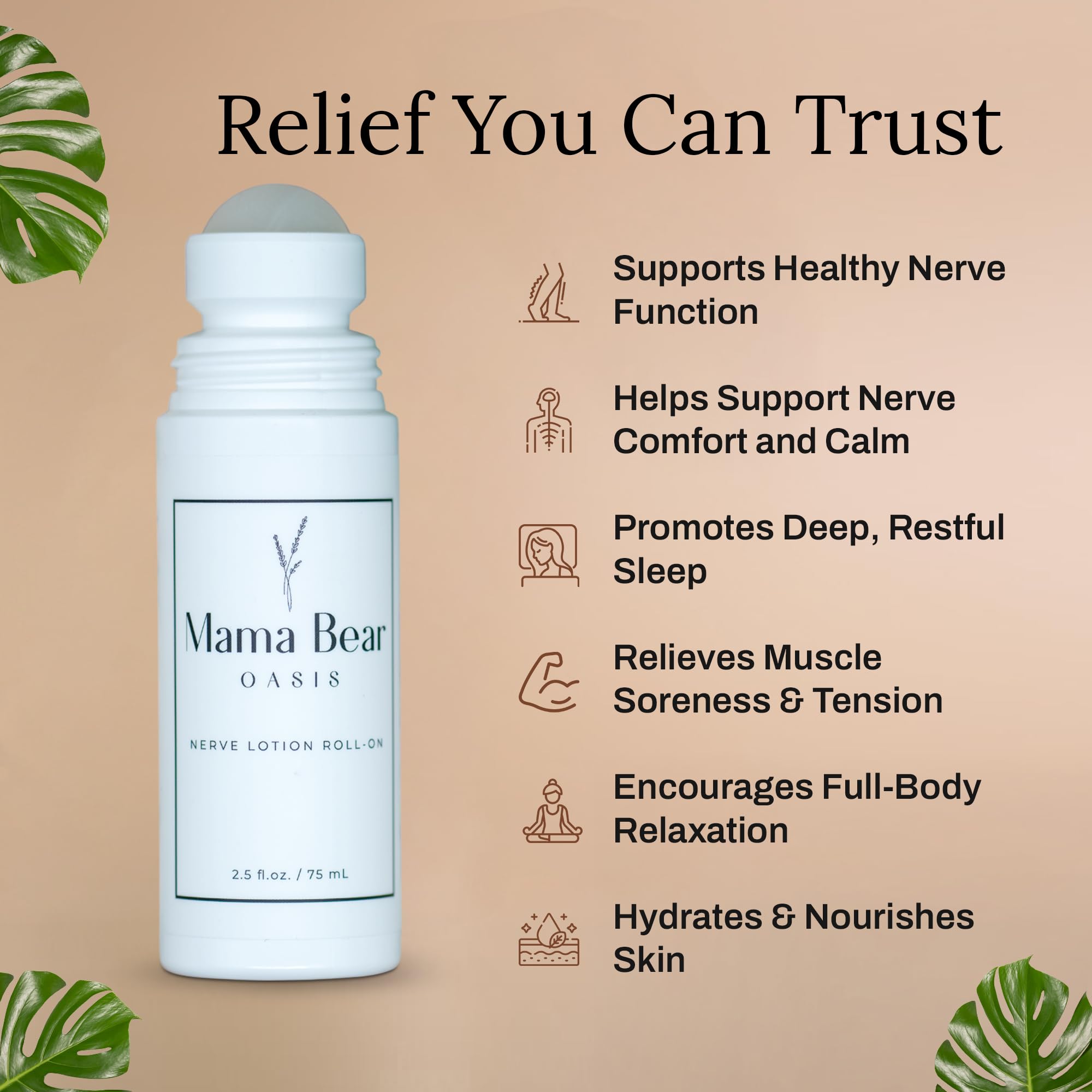 Mama Bear Oasis roll-on nerve support bottle back view showing label