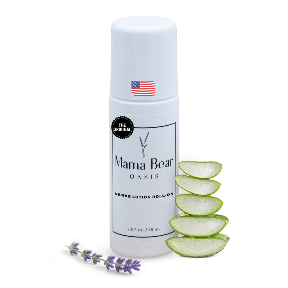 Mama Bear Oasis roll-on nerve support bottle front view for targeted relief