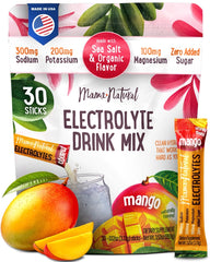 Mama Natural Electrolytes mango packet on-the-go hydration for pregnancy.