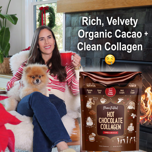 Mama Natural label close-up showing ingredients and collagen types.